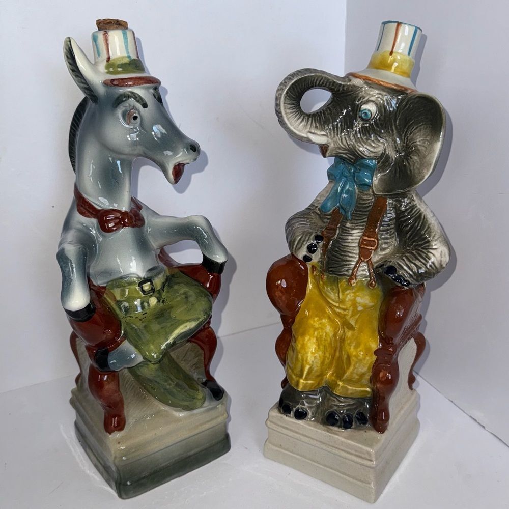 2 vintage Italian porcelain political decanters Marcialla Red Wine bottles